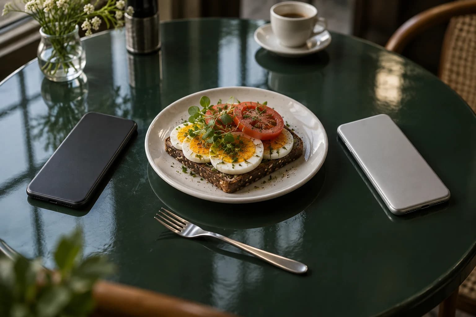 Två omärkta mobiler bredvid en lunch som illustration av att jämföra matappar