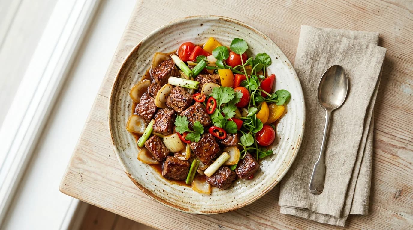 Bò Lúc Lắc – Vietnamesisk biff med lök och krispiga grönsaker