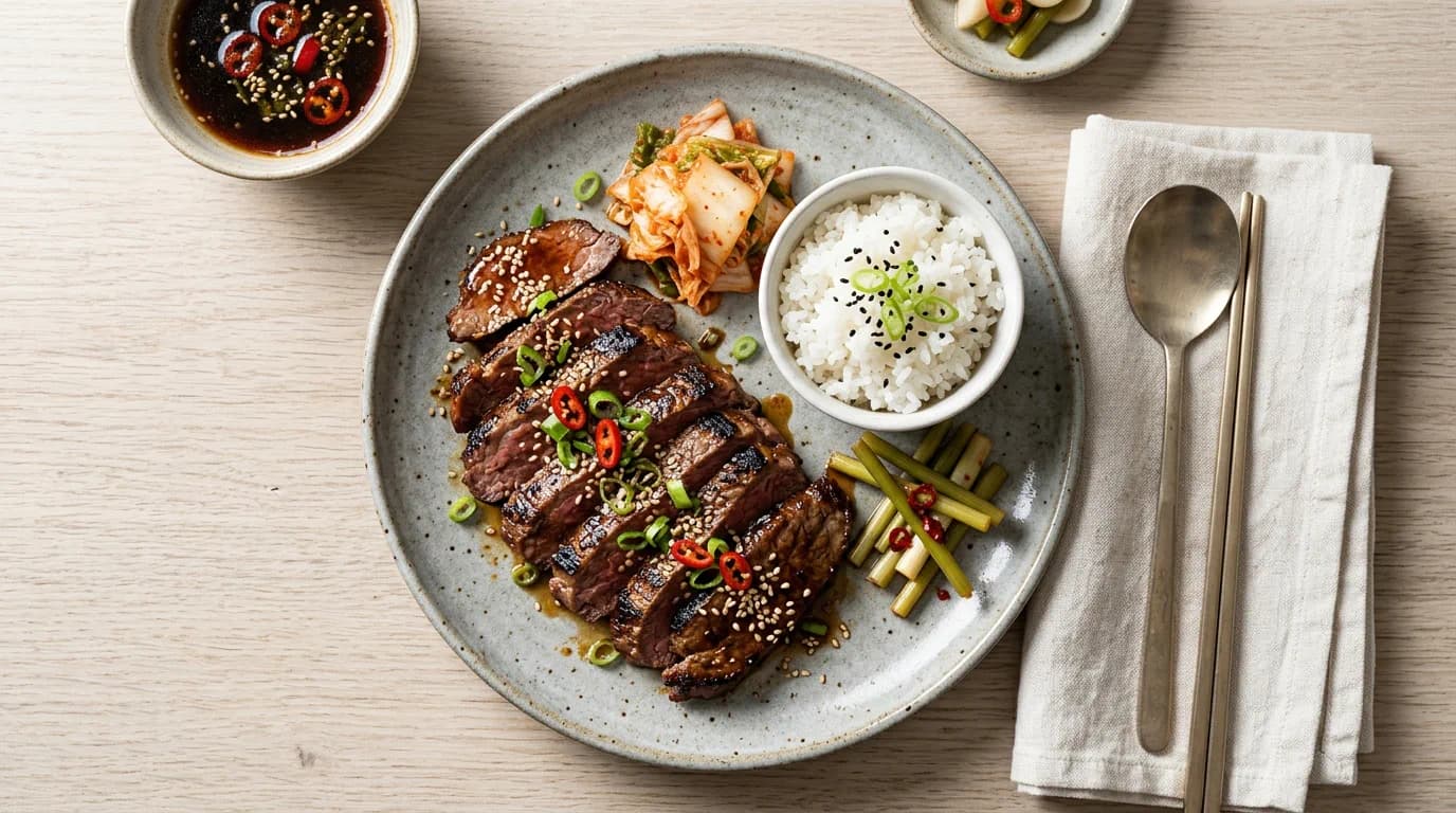 Koreanskinspirerad grillad oxfilé med mild marinad