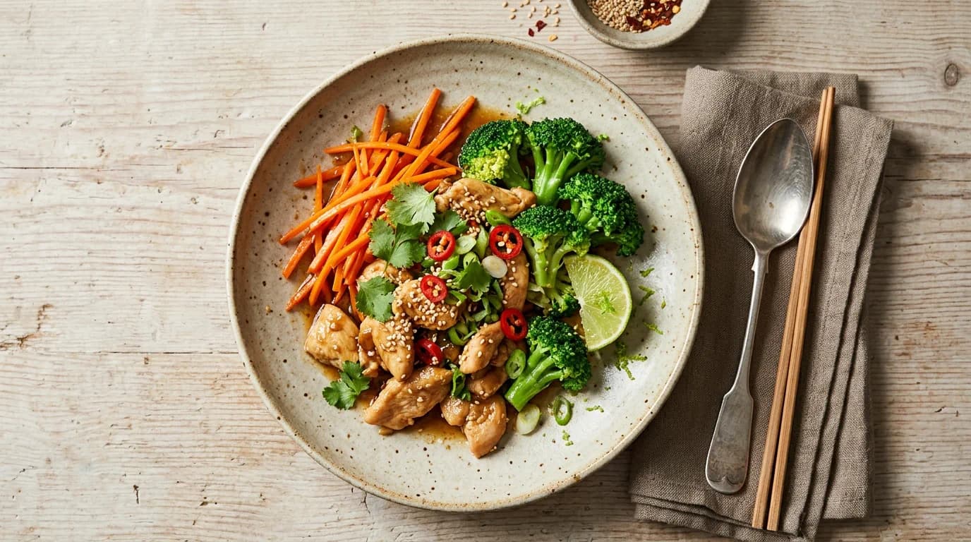 Snabblagad asiatisk kyckling med krispiga morötter och lime