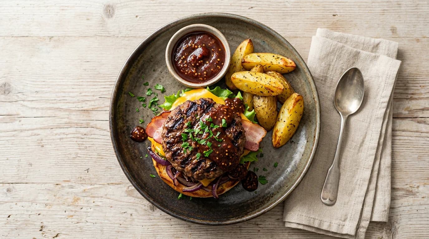 Grillad Högrevsburgare med Rökig Tomat- och Senapsglaze