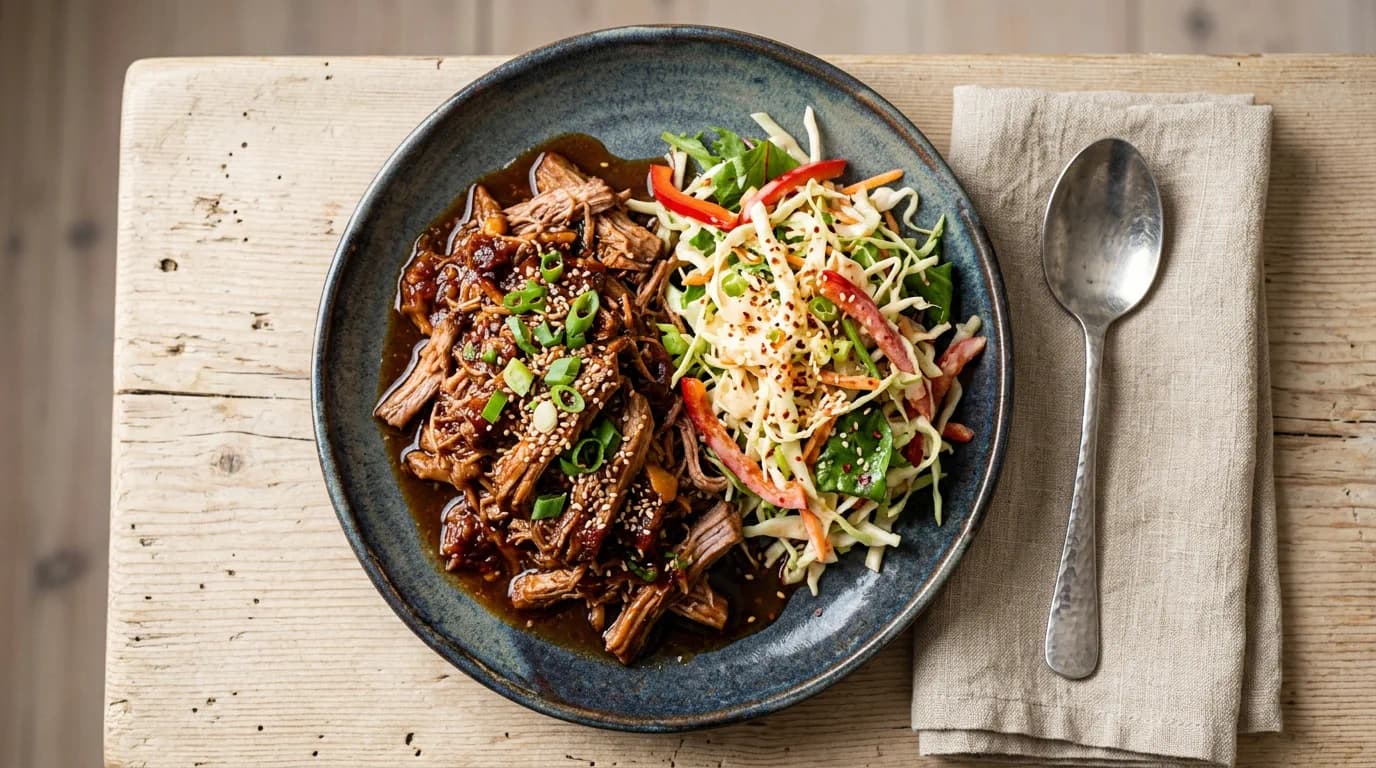 Korean Pulled Pork BBQ i Air Fryer med koreansk coleslaw