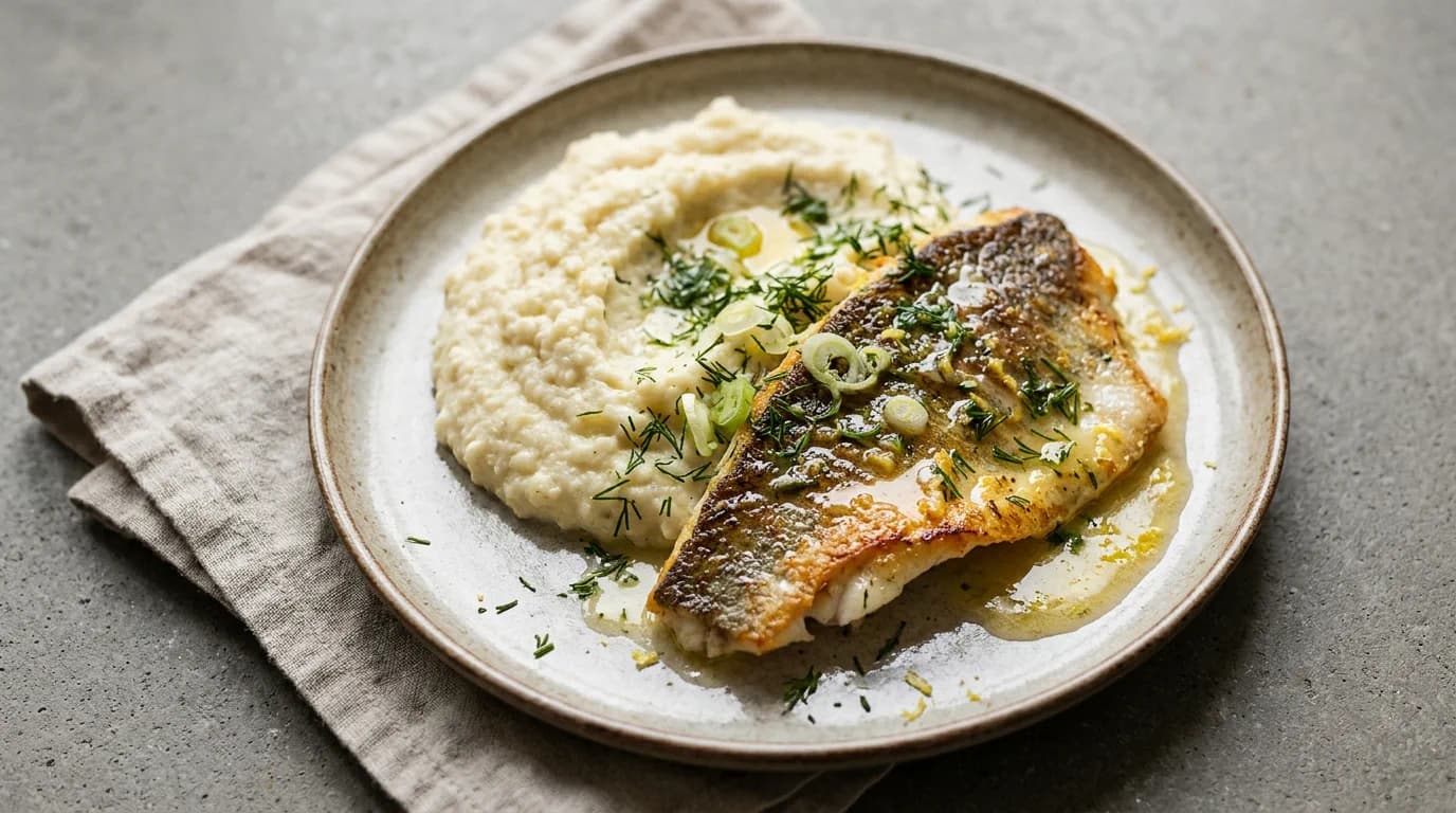 Stekt abborre med citronsmör och blomkålsmos