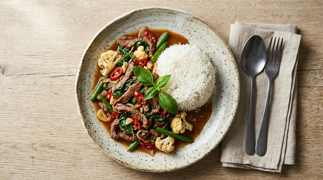 Pad Krapow Neua – Thailändsk biff med helig basilika och grönsaker