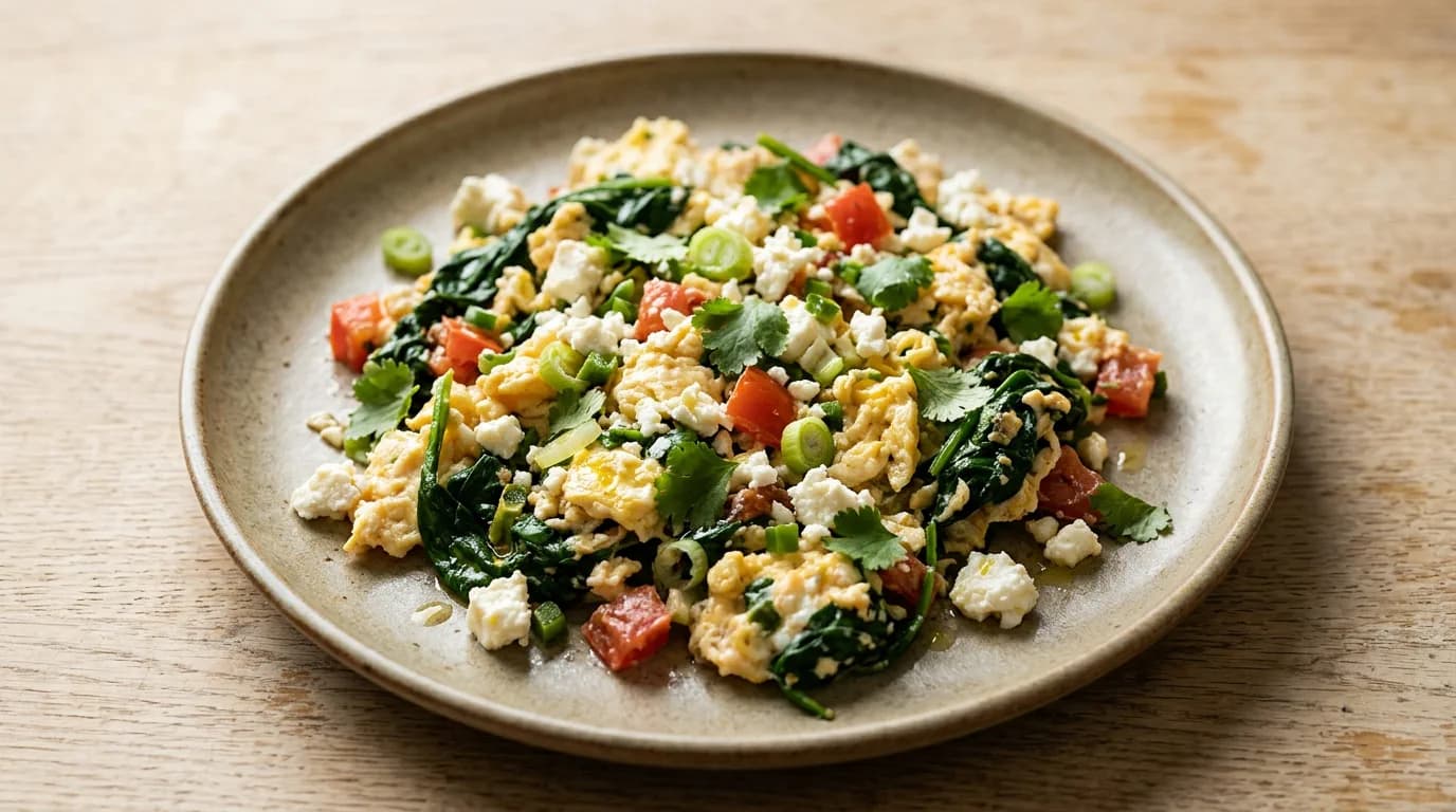 Mexikansk Huevos Revueltos med spenat och fetaost