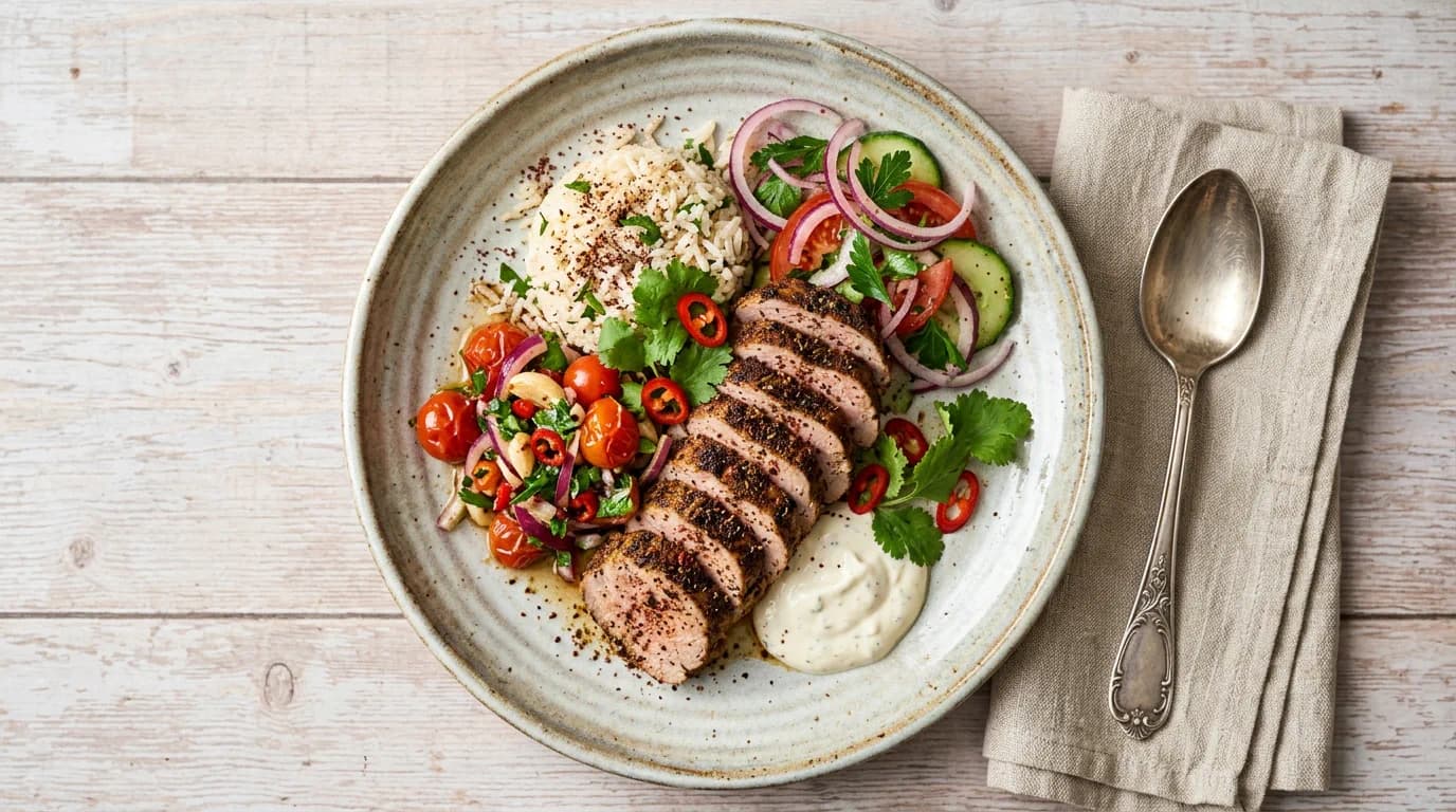 Kebabkryddad Fläskytterfilé med Garlic Salsa