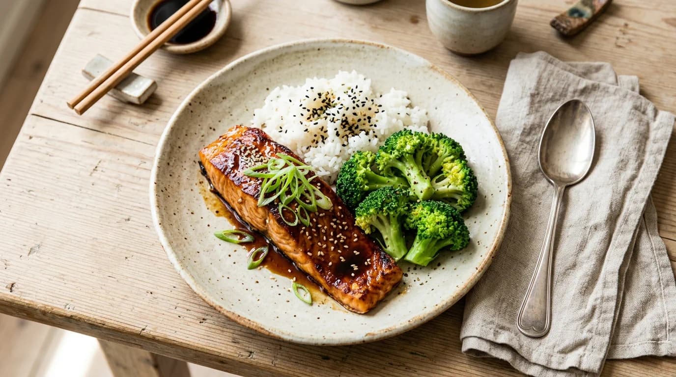 Japansk teriyakistekt lax med broccoli