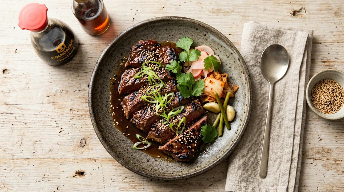 Koreanskinspirerad grillad oxfilé med ganjang-marinad