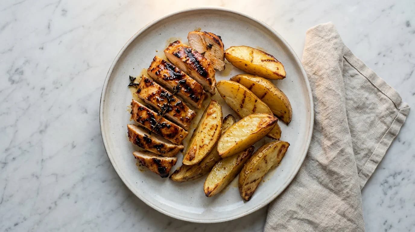Grillad kyckling med citron-honungsmarinad och grillad potatis